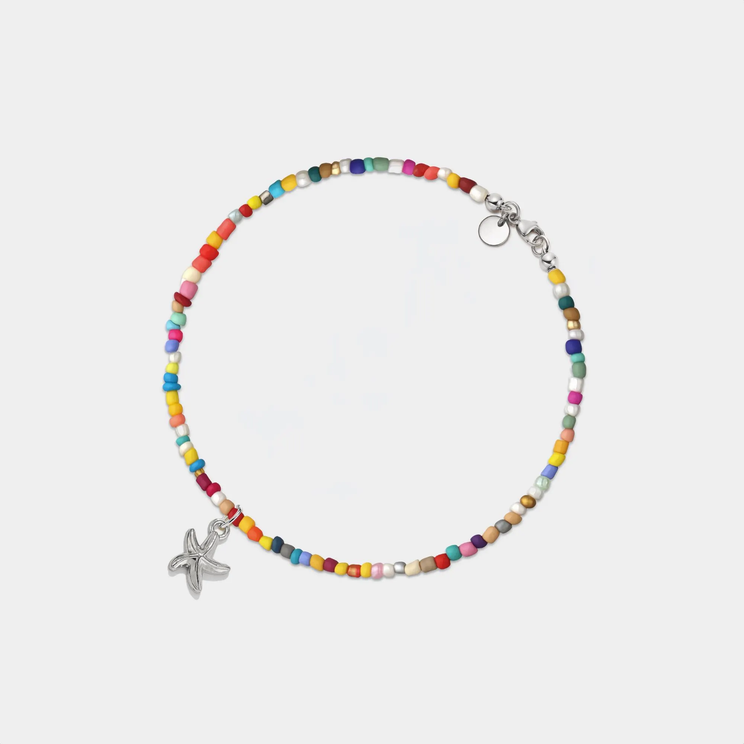 Boho Starfish Rainbow Bead Beach Anklet in Stainless Steel