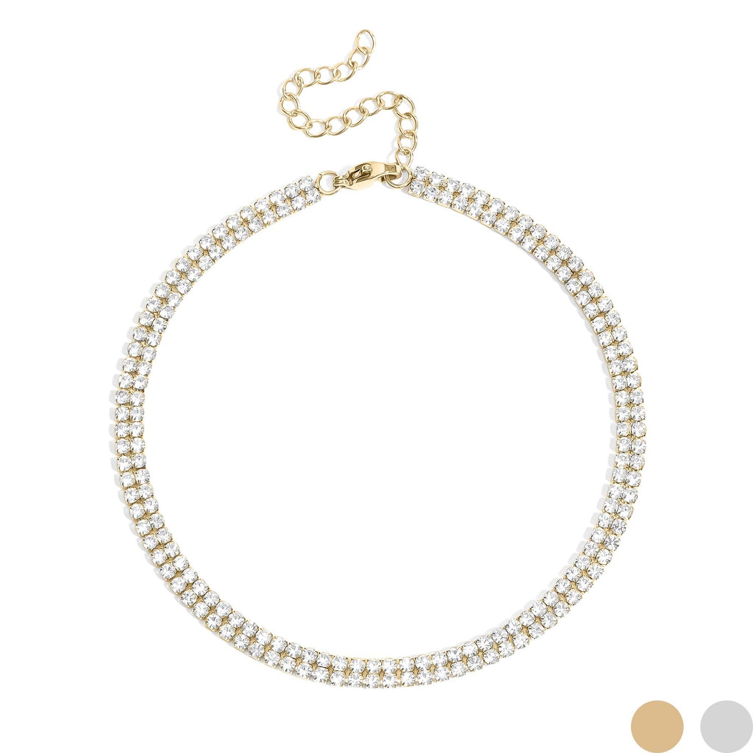 18K Gold PVD Stainless Steel Double Row Rhinestone Anklet