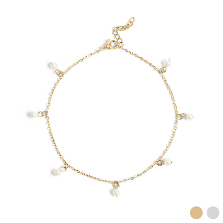 18K Gold PVD Stainless Steel Pearl Charm Anklet