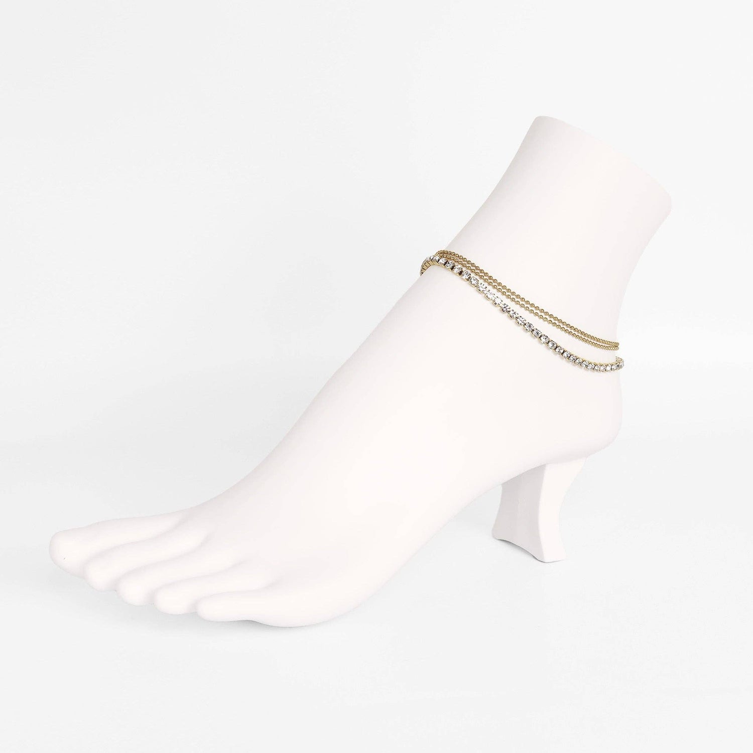 18K Gold PVD Elegant Layered 3 Row Chain Anklet