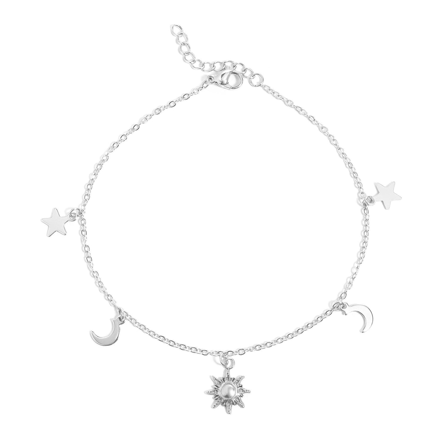 18K Gold PVD Stainless Steel Moon & Star Charm Anklet