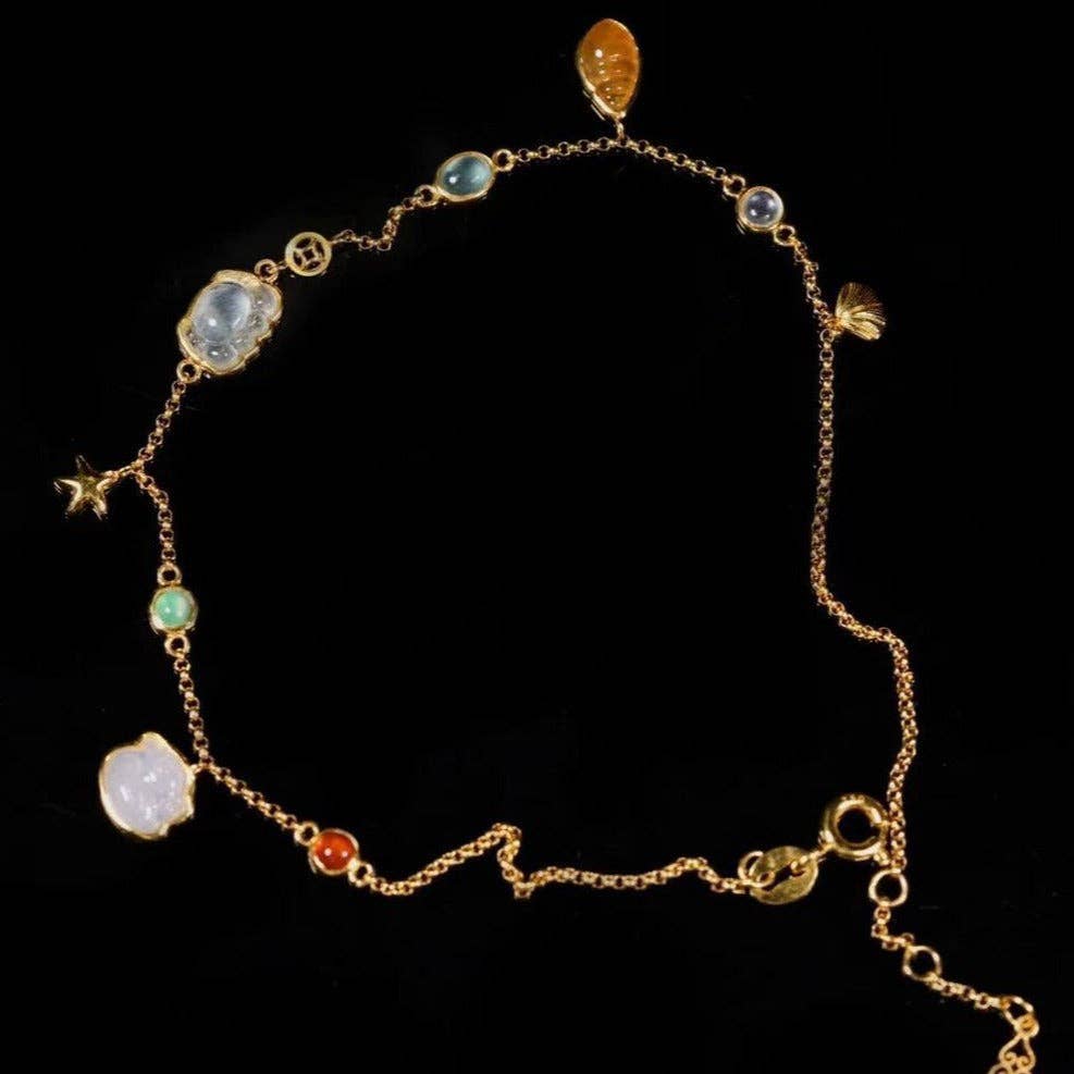 Boho Multi Crystal Starfish Pendant Anklet in Solid Copper