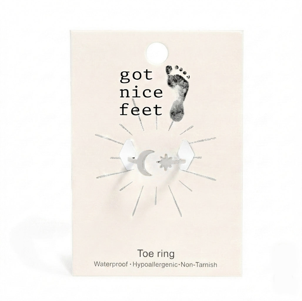 Moon & Star Gazer Toe Ring - Silver